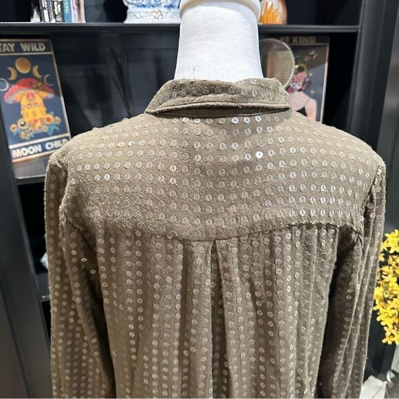 Anthropologies Maeve Olive Green Sequin Button Down Size Small - Picture 9 of 11